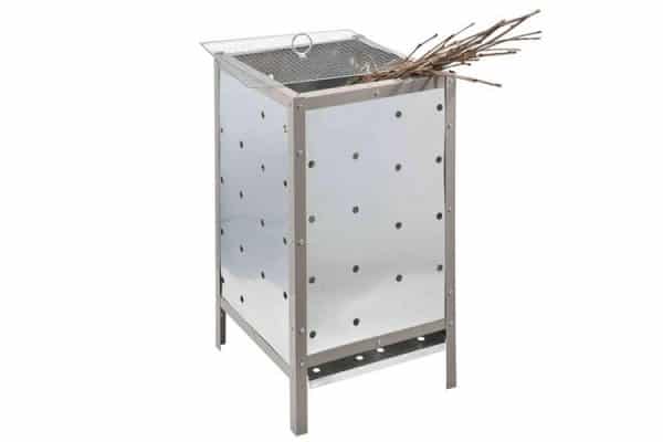 Inceneritore Da Giardino Quadrato In Metallo Grigio - 70x40x40 Cm, Con Coperchio Griglia E Cassetto Cenere