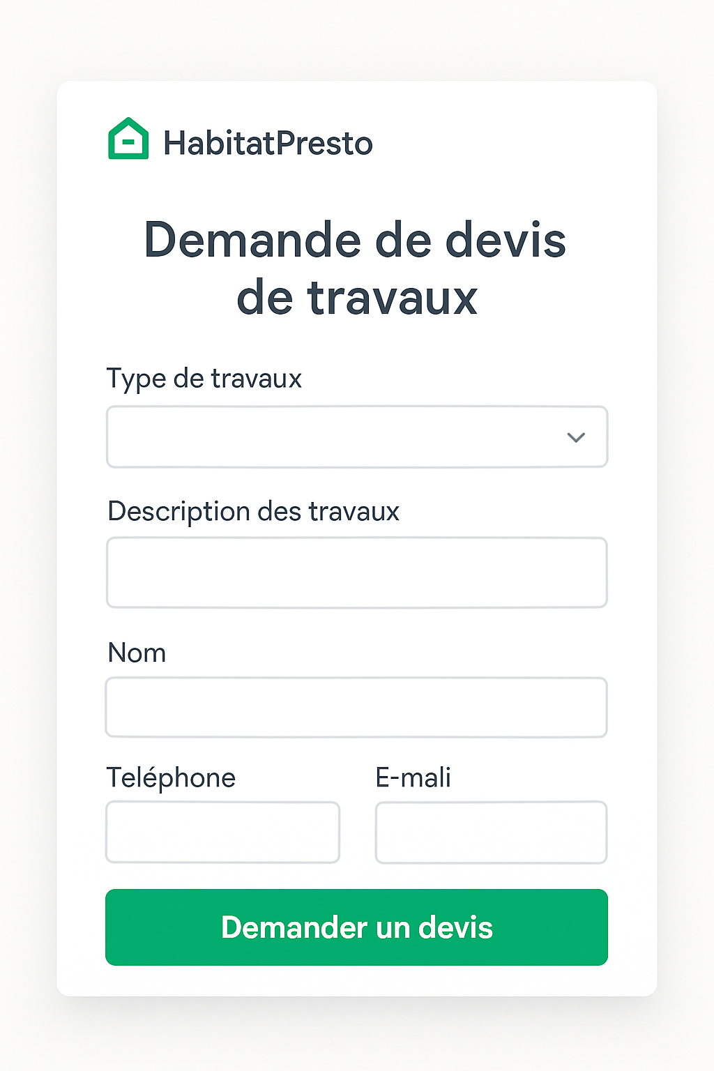 obtenez rapidement votre devis travaux sur habitatpresto en seulement 5 minutes ! profitez d’une démarche simplifiée, sans stress ni paperasse inutile.