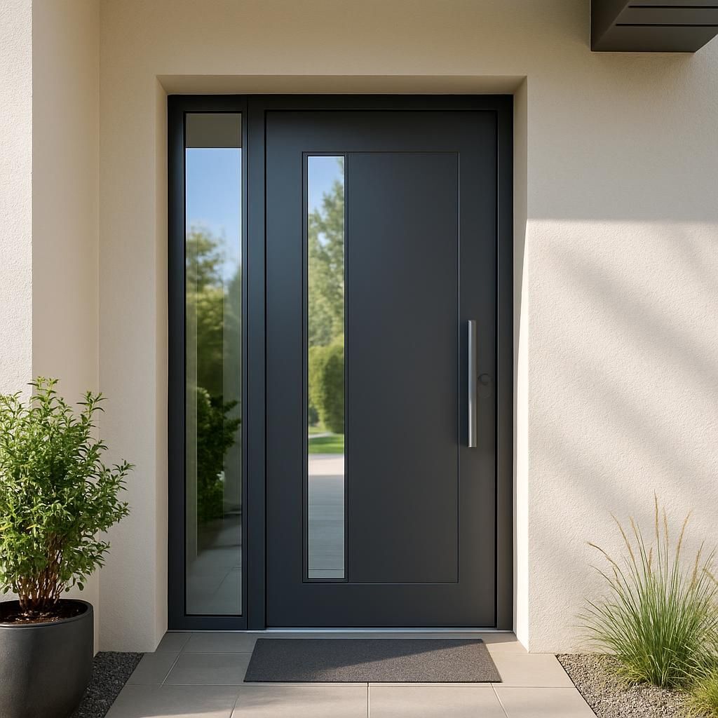 Découvrez notre porte d'entrée aluminium vitrée moderne, conçue sur-mesure pour allier design contemporain, luminosité et sécurité à votre habitation.