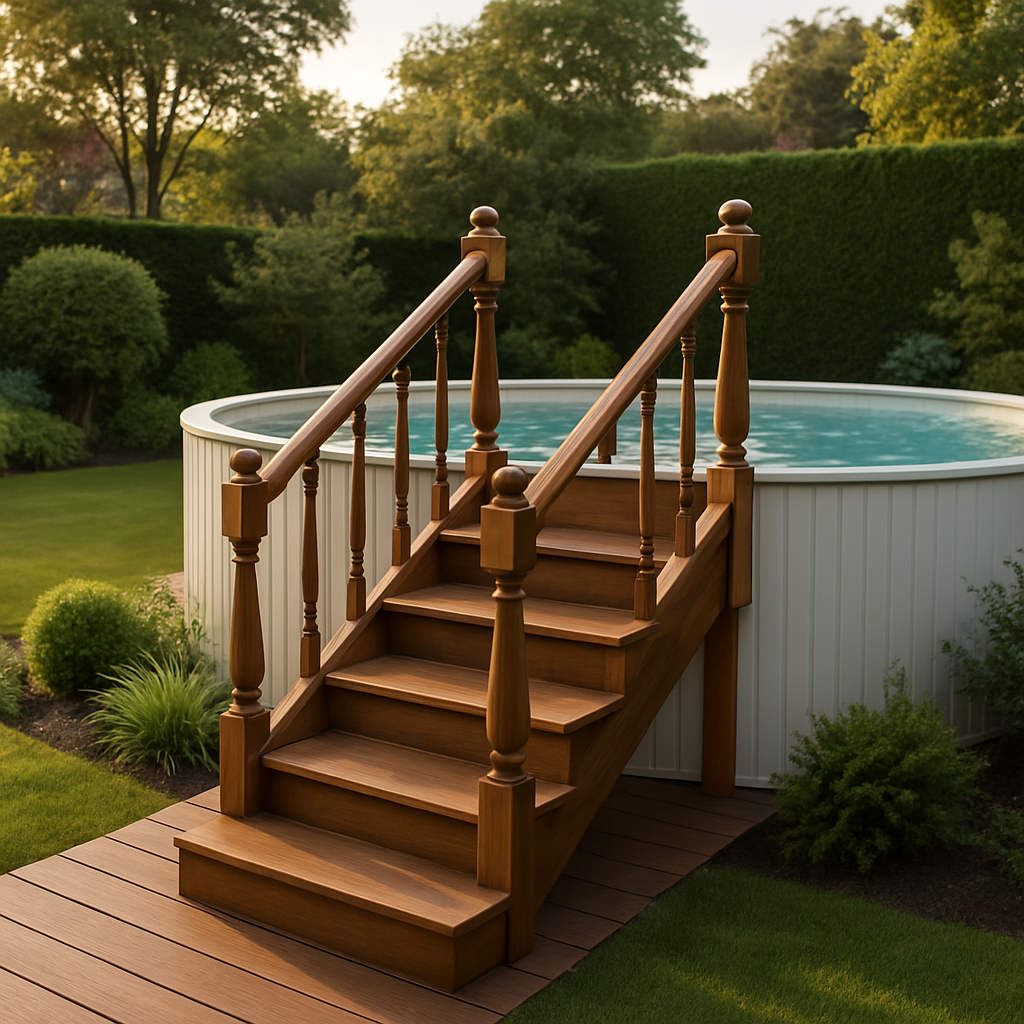 découvrez comment choisir l'escalier en bois idéal pour votre piscine hors sol et harmoniser votre jardin avec style et sécurité.